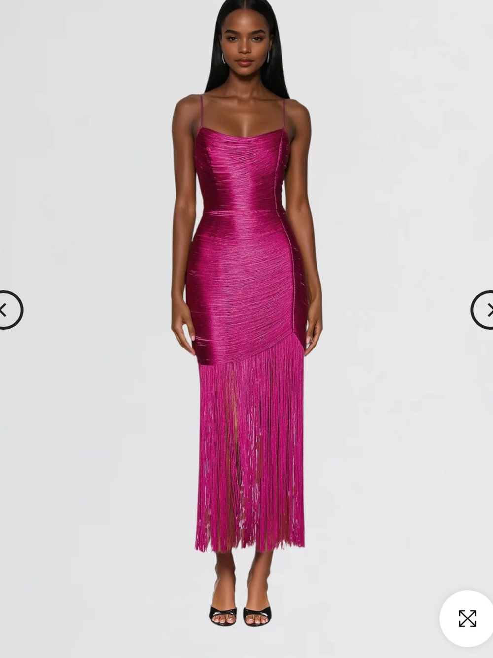 Strappy Fuchsia Fringe Midi Dress